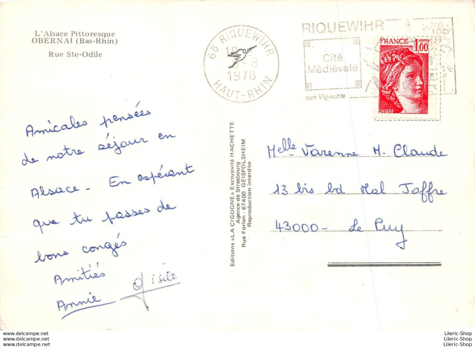 OBERNAI (67) -  Rue Ste-Odile - Magasin De Souvenirs Cartes Postales Automobiles Cars Autos 4L DS - Éd LA CIGOGNE - Obernai