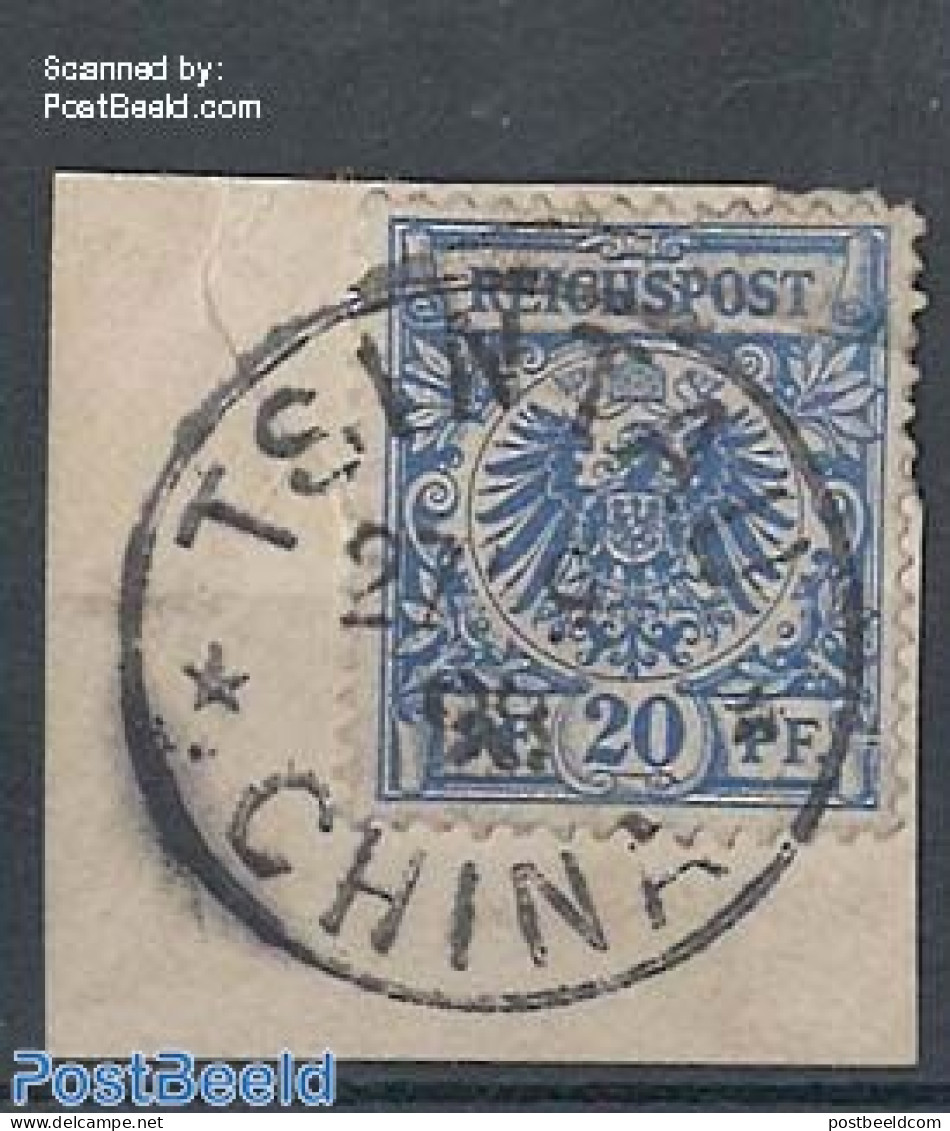 Germany, Colonies 1898 German Empire, 20Pf Ultramarine, Used In Tsintau (Kiautschou) On Piece Of Letter, Used - Other & Unclassified