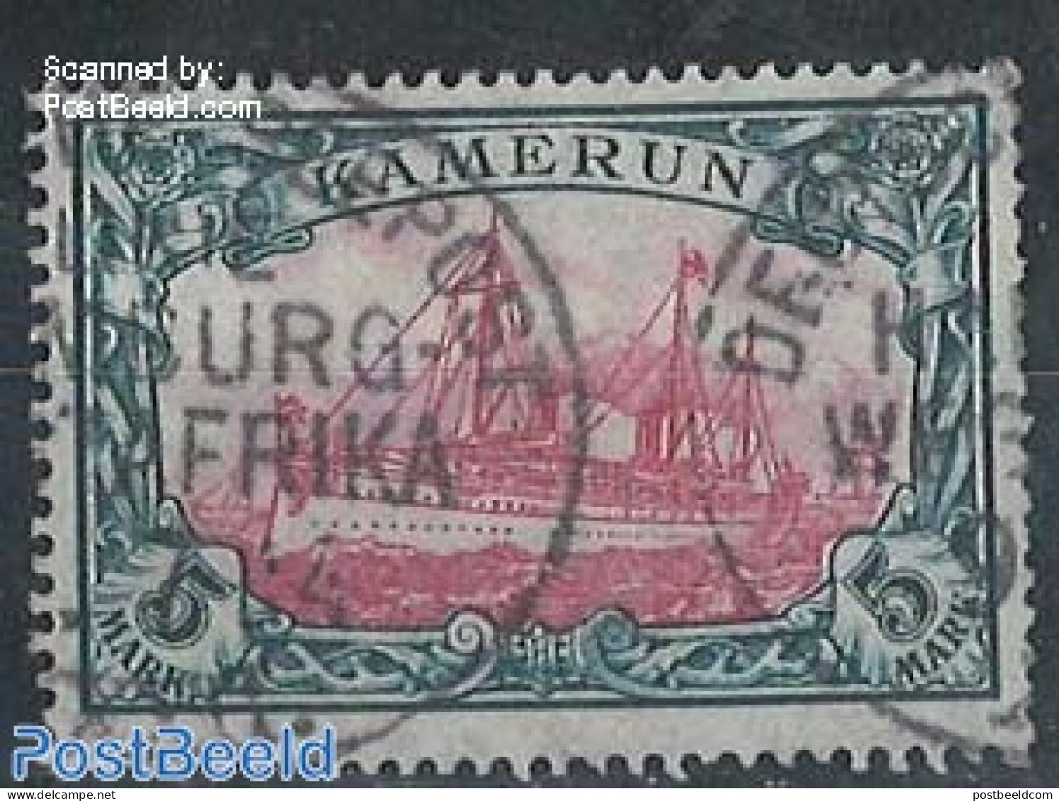 Germany, Colonies 1913 Kamerun, 5M, Used Deutsche Seepost Hamburg-Westafrika, With Attest Richter, Used, Transport - S.. - Boten