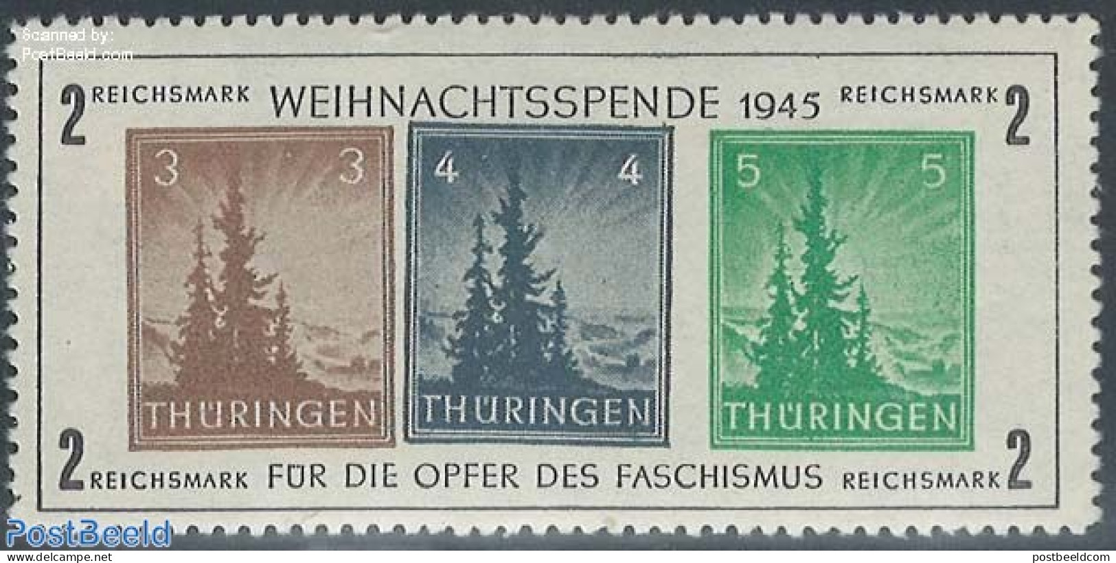 Germany, DDR 1945 Thuringen, Christmas S/s, 4Pfg Moved, With Attest Zierer, Mint NH, Religion - Christmas - Neufs