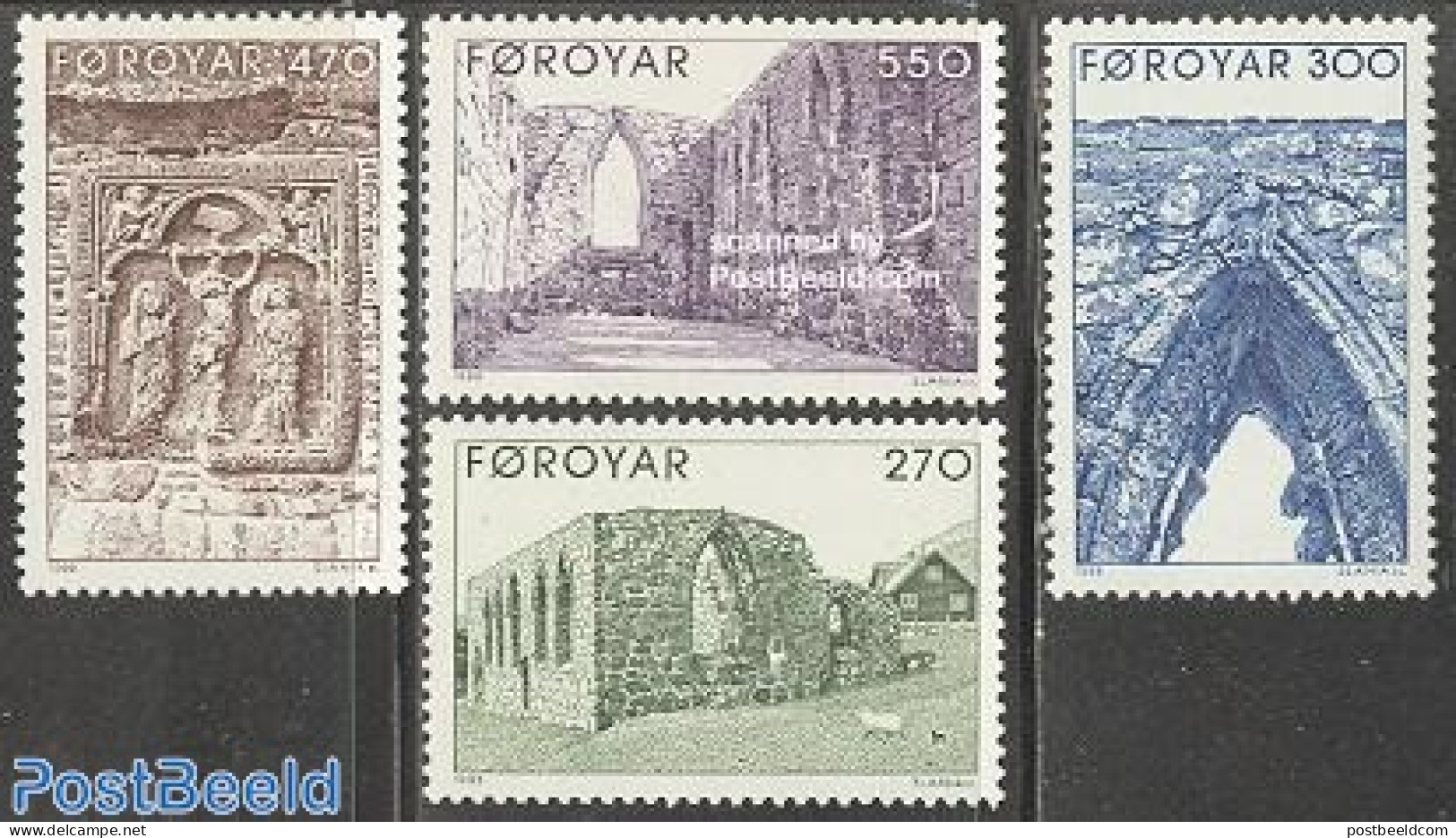 Faroe Islands 1988 Kirkjubor Cathedral 4v, Mint NH, Religion - Churches, Temples, Mosques, Synagogues - Religion - Churches & Cathedrals