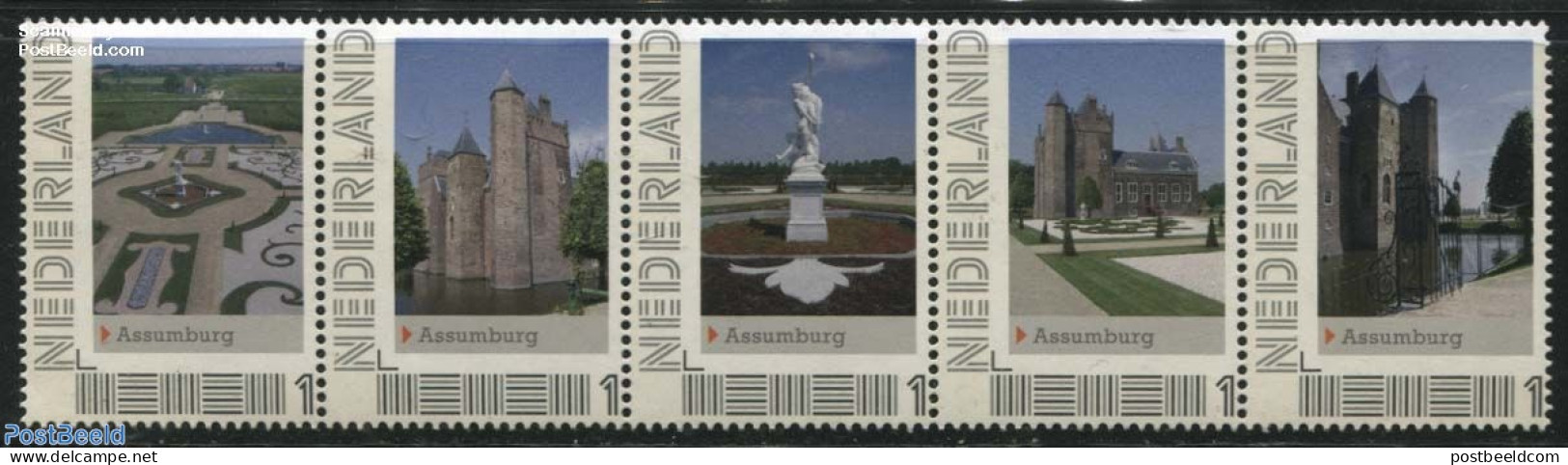 Netherlands - Personal Stamps TNT/PNL 2012 Assumburg 5V [::::], Mint NH, Nature - Trees & Forests - Castles & Fortific.. - Rotary, Lions Club