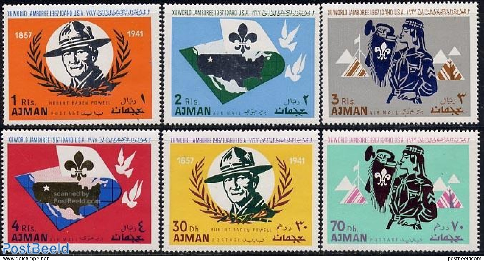 Ajman 1967 World Jamboree 6v, Mint NH, Sport - Various - Scouting - Maps - Géographie