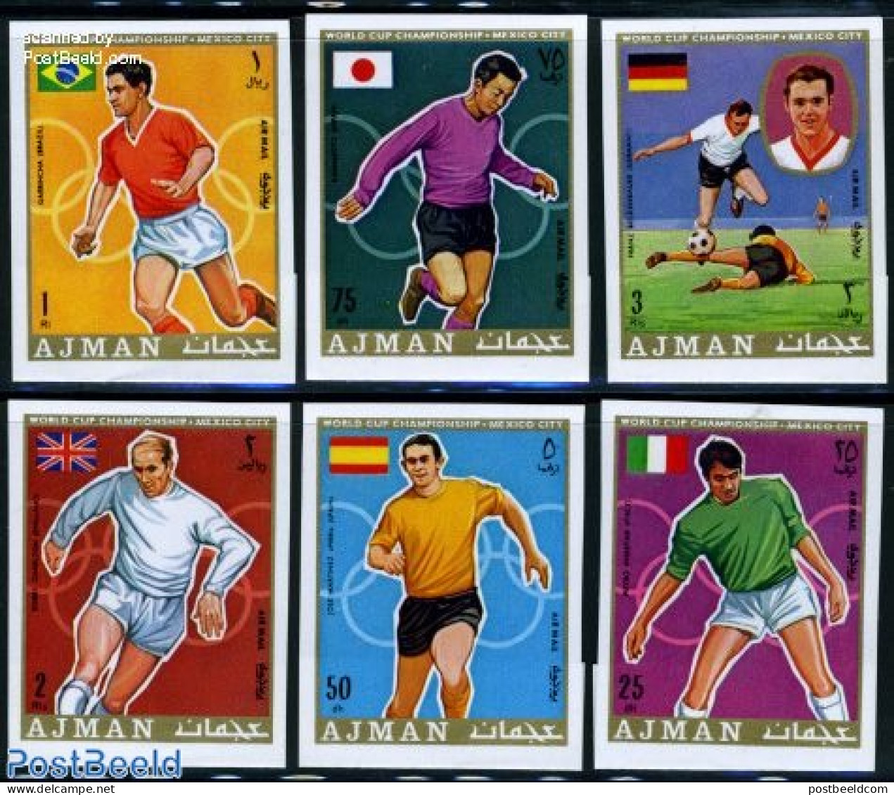 Ajman 1970 World Cup Football 6v Imperforated, Mint NH, Sport - Football - Ajman