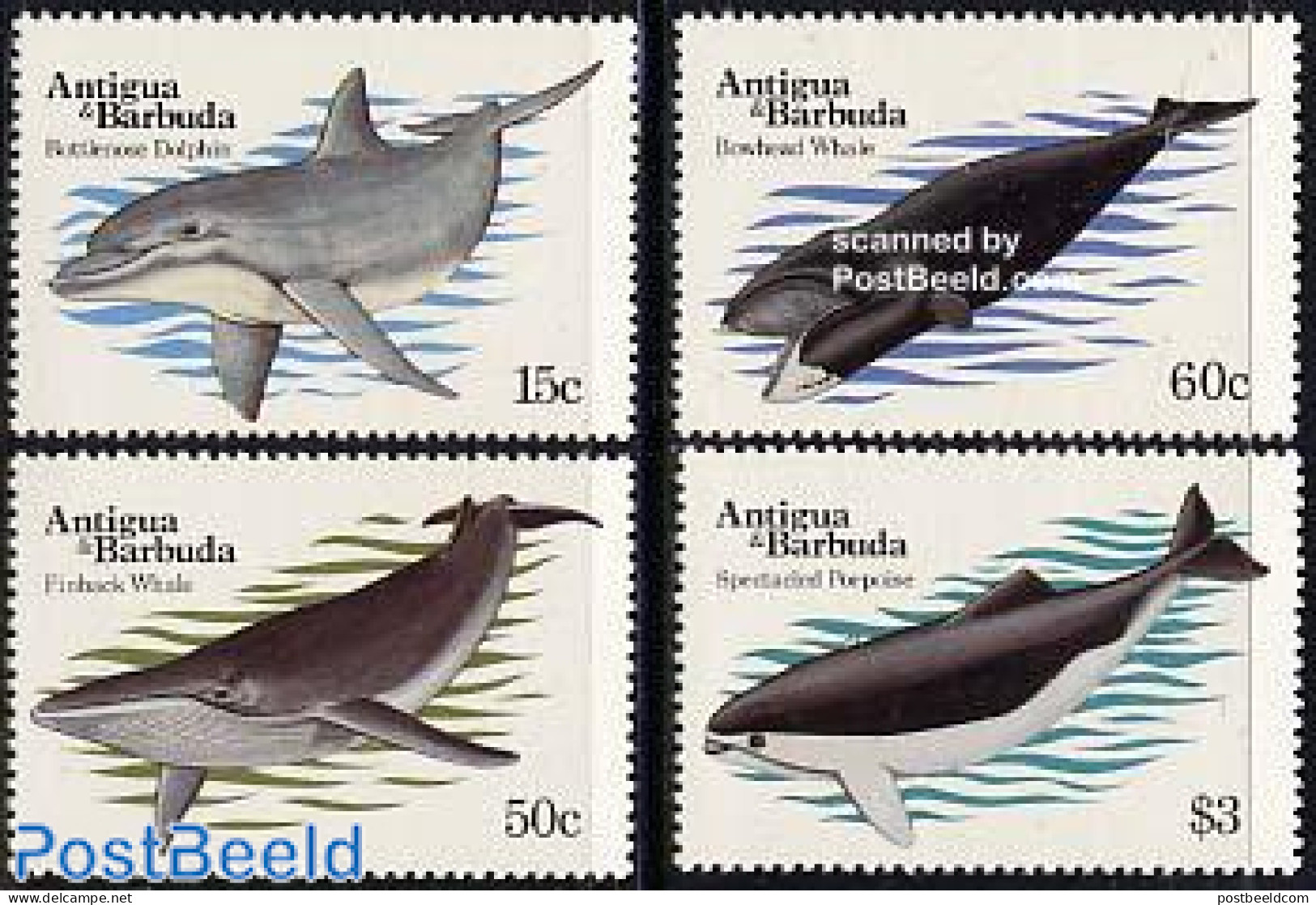 Antigua & Barbuda 1983 Whales 4v, Mint NH, Nature - Sea Mammals - Antigua And Barbuda (1981-...)
