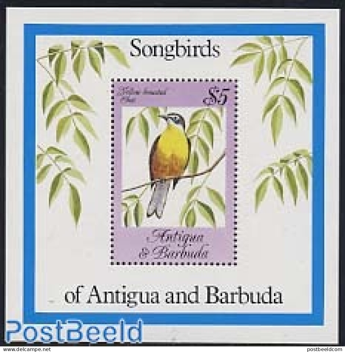 Antigua & Barbuda 1984 Songbird S/s, Mint NH, Nature - Birds - Antigua And Barbuda (1981-...)