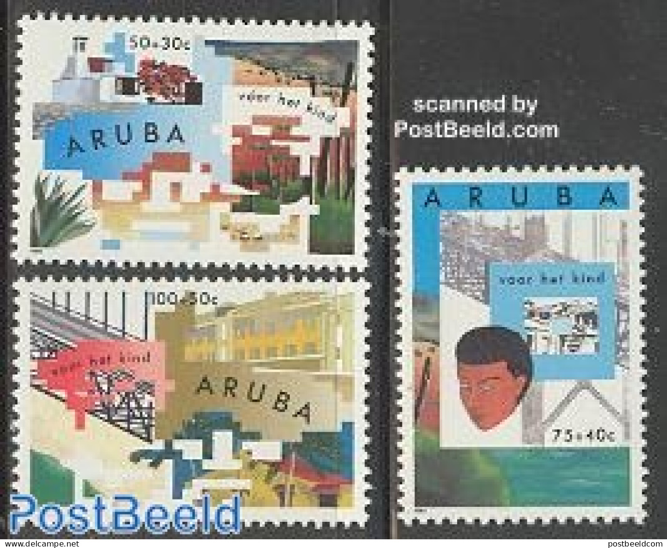 Aruba 1993 Child Welfare 3v, Mint NH, Art - Bridges And Tunnels - Bruggen