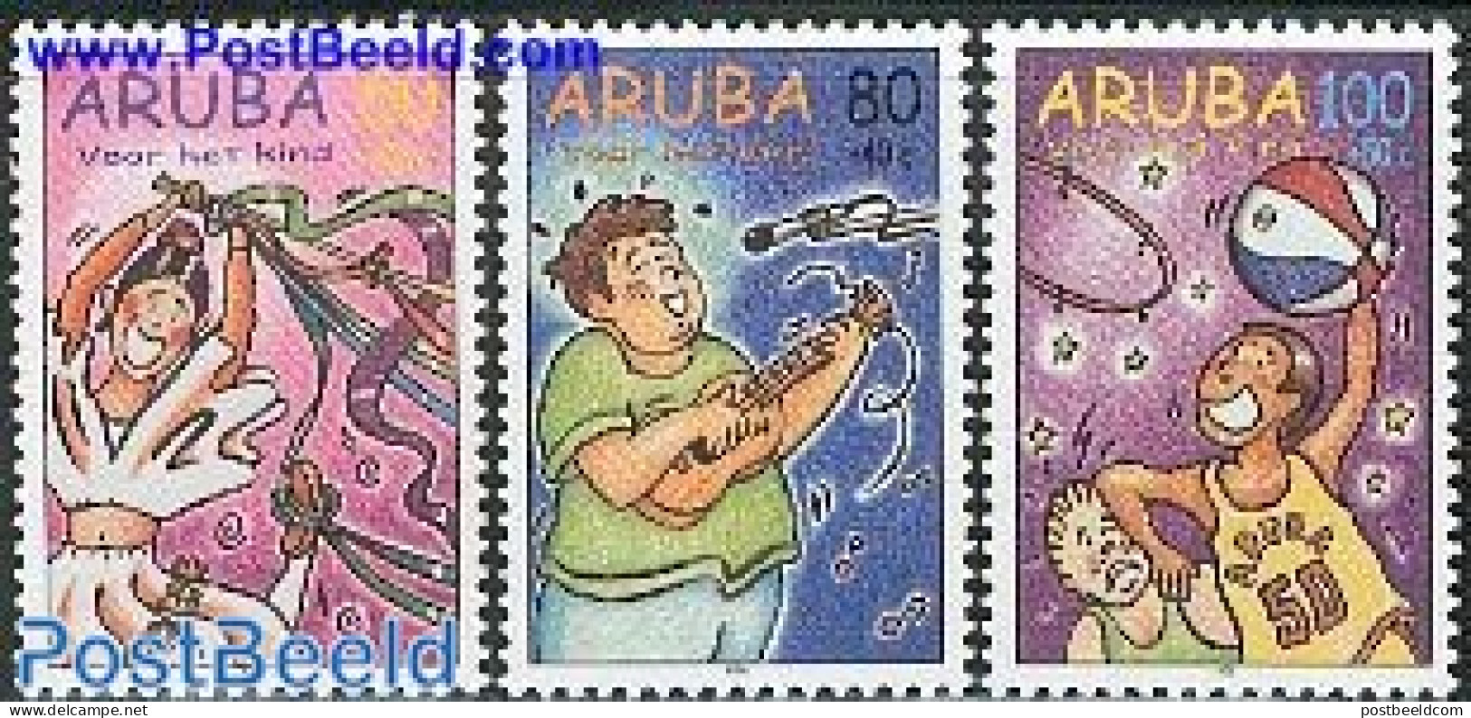 Aruba 1998 Child Welfare 3v, Mint NH, Performance Art - Various - Dance & Ballet - Music - Toys & Children's Games - Dance