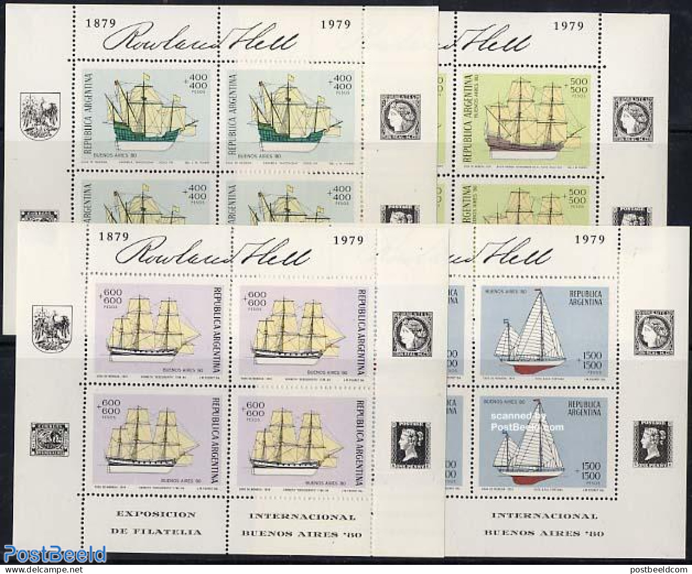Argentina 1979 Ships 4 M/ss, Mint NH, Transport - Stamps On Stamps - Ships And Boats - Neufs