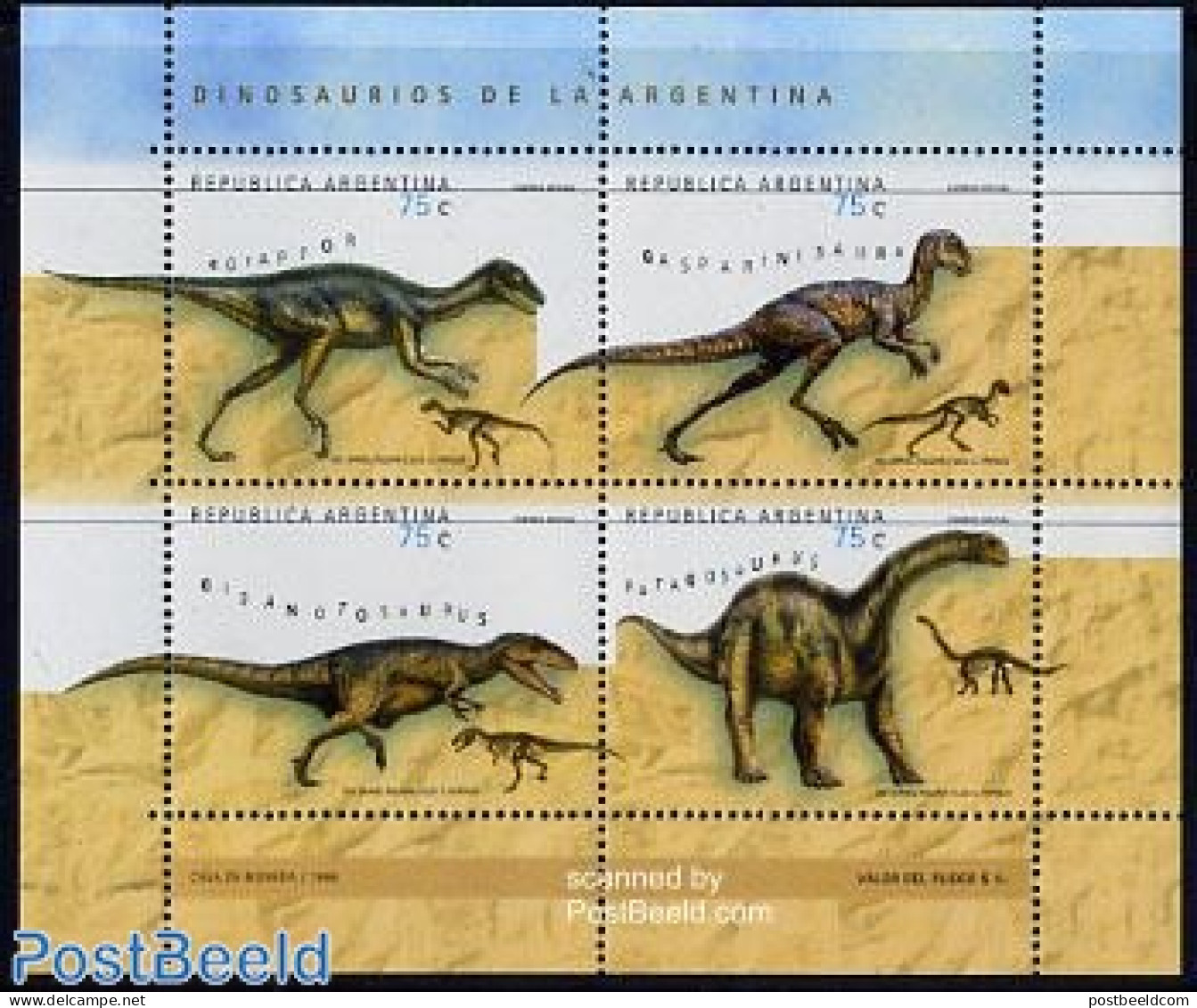 Argentina 1998 Prehistoric Animals 4v M/s, Mint NH, Nature - Prehistoric Animals - Ongebruikt
