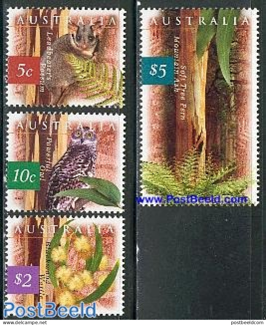 Australia 1996 Flora & Fauna 4v, Mint NH, Nature - Flowers & Plants - Owls - Trees & Forests - Unused Stamps