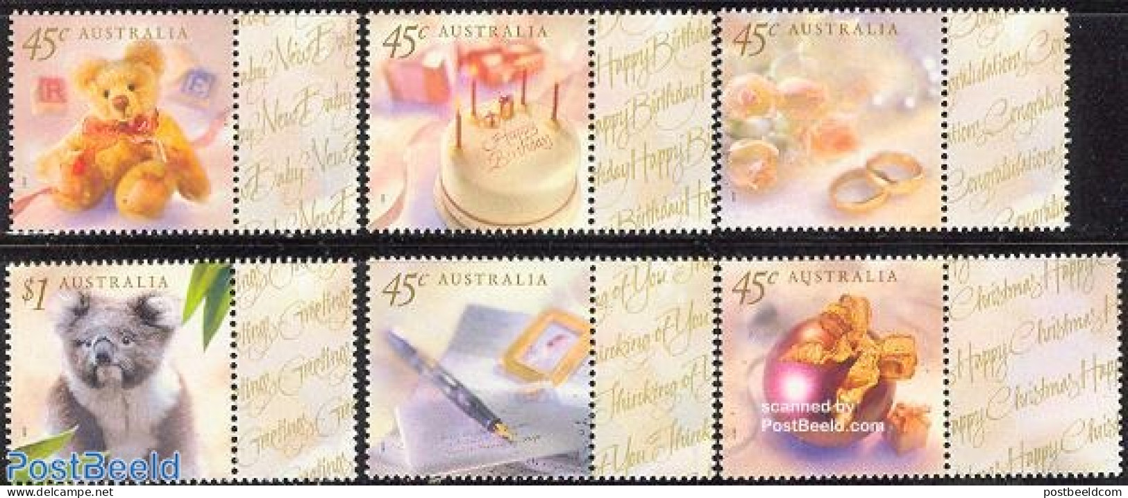 Australia 1999 Greeting Stamps 6v+tabs, Mint NH, Nature - Various - Bears - Greetings & Wishing Stamps - Teddy Bears - Unused Stamps