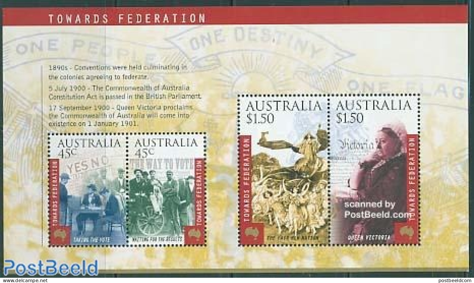 Australia 2000 100 Years Independence S/s, Mint NH, History - Kings & Queens (Royalty) - Neufs