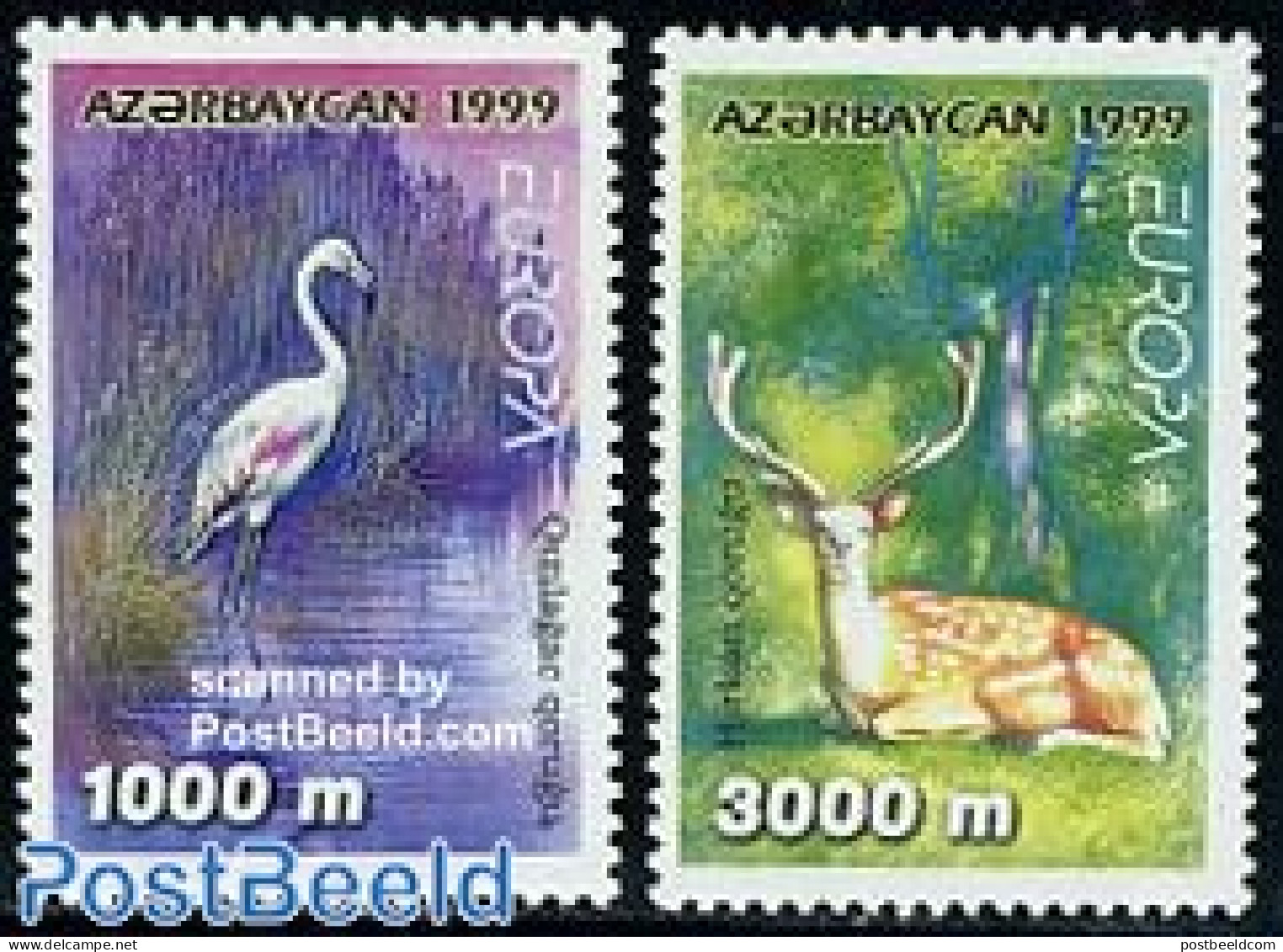 Azerbaijan 1999 Europa, Parks 2v, Mint NH, History - Nature - Europa (cept) - Animals (others & Mixed) - Birds - Deer .. - Nature