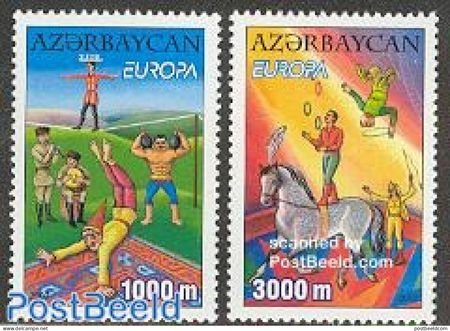 Azerbaijan 2002 Europa, Circus 2v, Mint NH, History - Nature - Performance Art - Europa (cept) - Horses - Circus - Music - Cirque