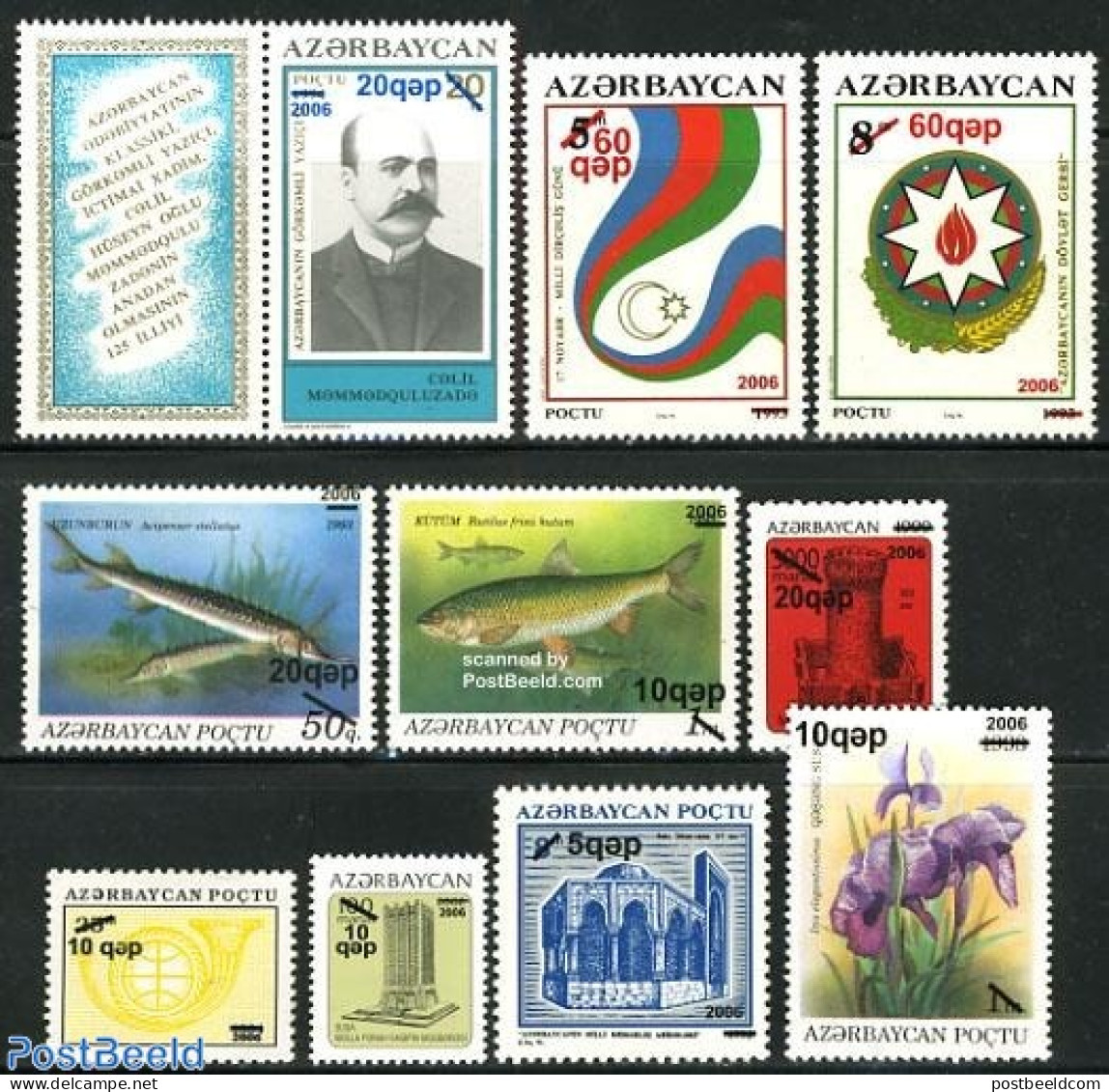 Azerbaijan 2006 Overprints 10v, Mint NH, Nature - Fish - Flowers & Plants - Poissons