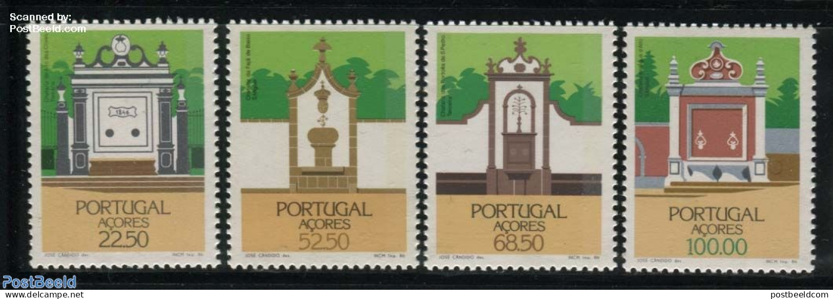 Azores 1986 Regional Architecture, Fountains 4v, Mint NH, Nature - Water, Dams & Falls - Art - Architecture - Azoren