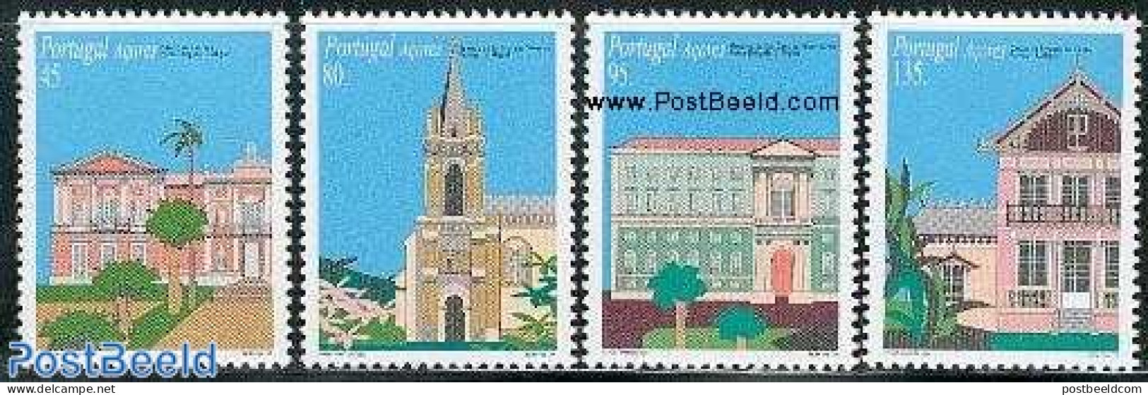 Azores 1995 Architecture 4v, Mint NH, Health - Religion - Health - Churches, Temples, Mosques, Synagogues - Art - Arch.. - Kirchen U. Kathedralen