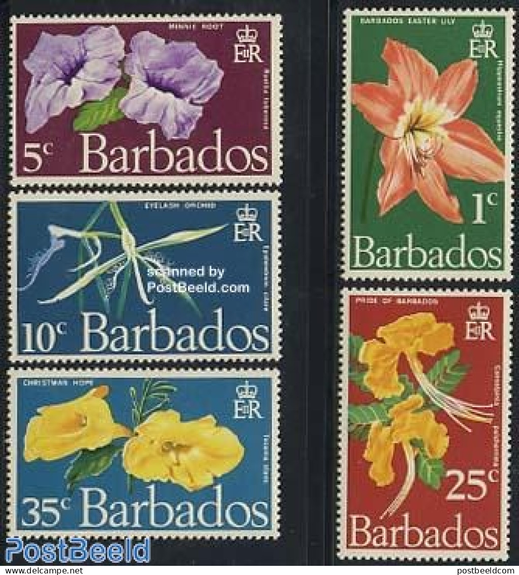Barbados 1970 Flowers 5v, Mint NH, Nature - Flowers & Plants - Barbados (1966-...)