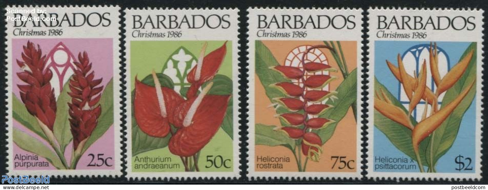 Barbados 1986 Christmas 4v, Mint NH, Nature - Religion - Flowers & Plants - Christmas - Noël