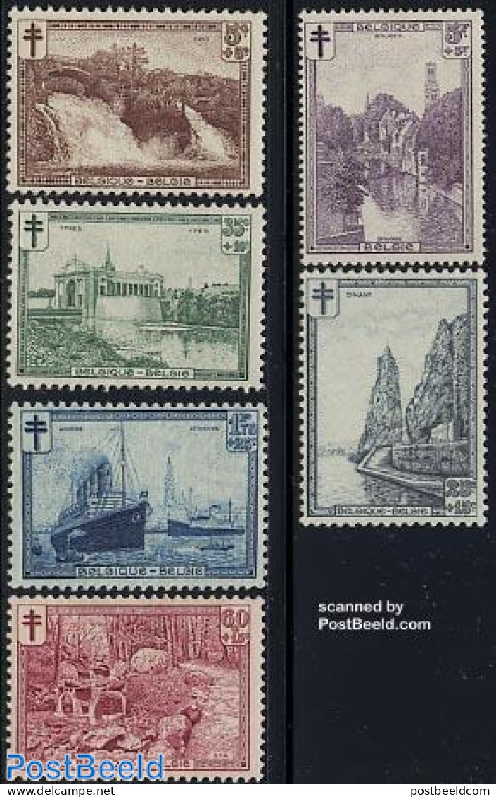 Belgium 1929 Anti Tuberculosis 6v, Mint NH, Health - Transport - Various - Anti Tuberculosis - Ships And Boats - Tourism - Unused Stamps