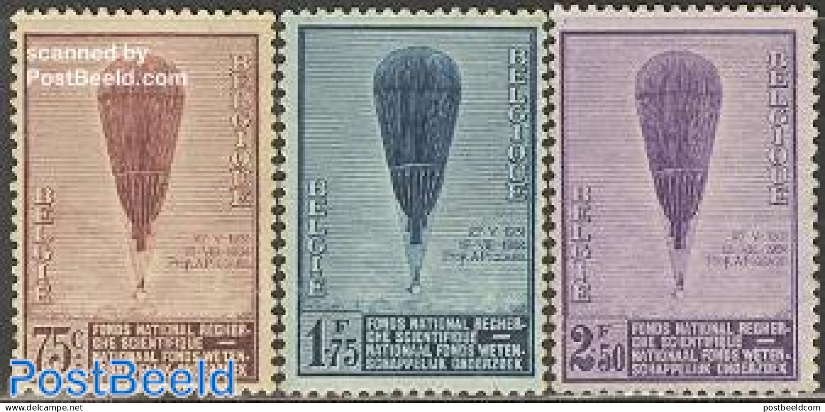 Belgium 1932 Balloon Of Auguste Piccard 3v, Mint NH, Transport - Balloons - Nuevos