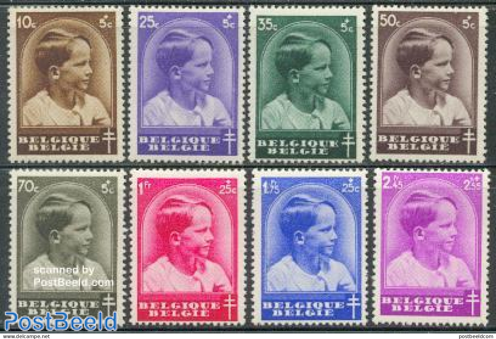 Belgium 1936 Anti Tuberculosis 8v, Mint NH, Health - History - Anti Tuberculosis - Kings & Queens (Royalty) - Neufs