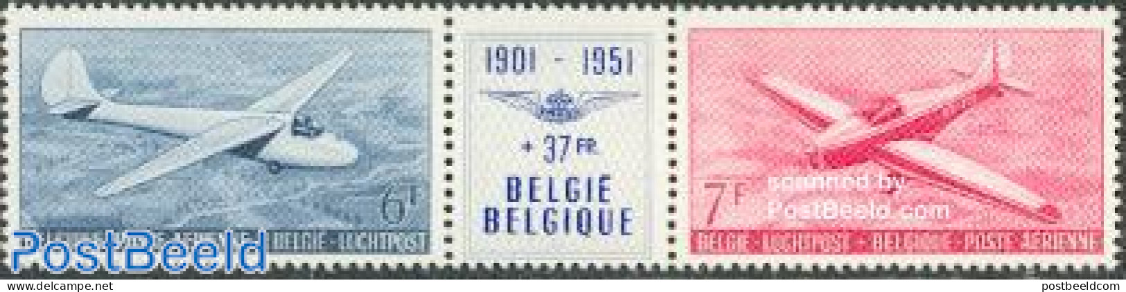 Belgium 1951 Aeroclub 2v+tab [:T:], Unused (hinged), Sport - Transport - Gliding - Aircraft & Aviation - Unused Stamps