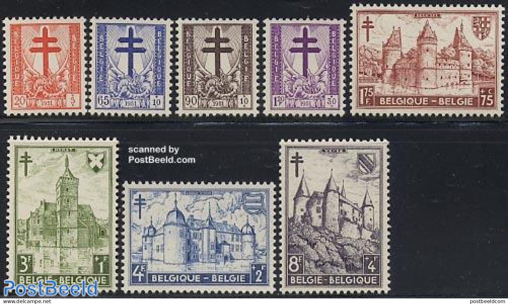 Belgium 1951 Anti Tuberculosis 8v, Mint NH, Health - Anti Tuberculosis - Health - Art - Castles & Fortifications - Ungebraucht