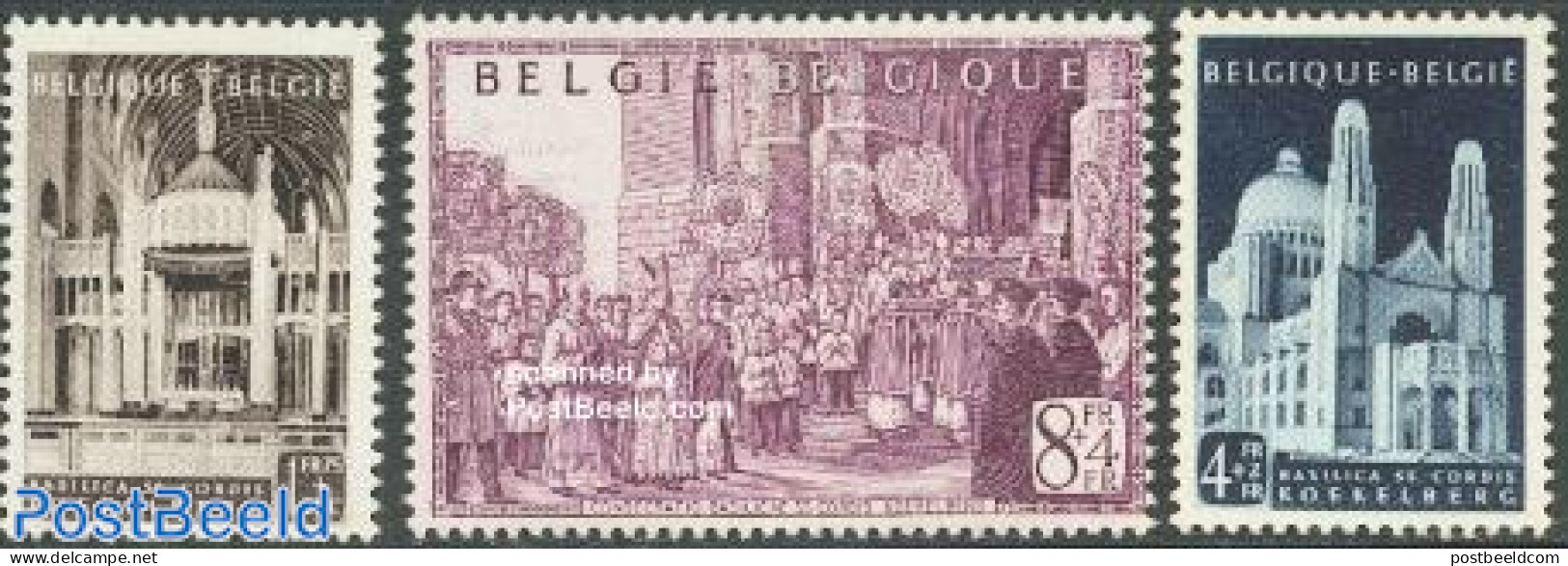 Belgium 1952 J.E. Van Roey 3v, Unused (hinged), Religion - Religion - Unused Stamps