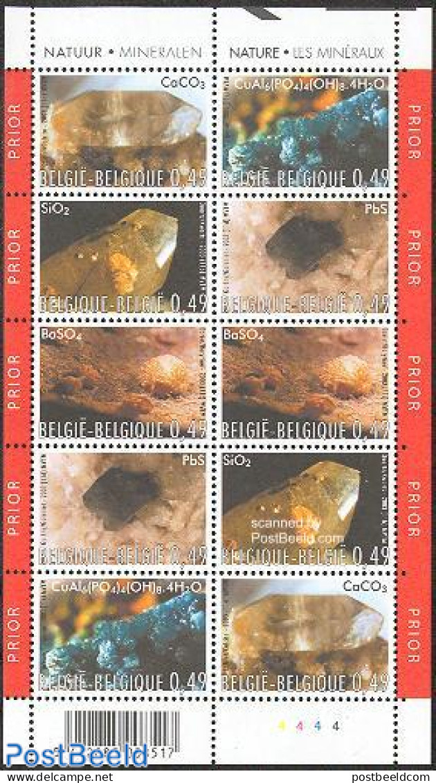 Belgium 2003 Minerals 2x5v M/s, Mint NH, History - Geology - Unused Stamps