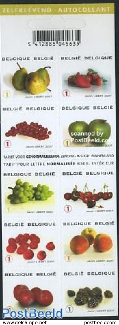 Belgium 2007 Fruits 10v S-a On Foil Sheet, Mint NH, Nature - Fruit - Stamp Booklets - Ongebruikt