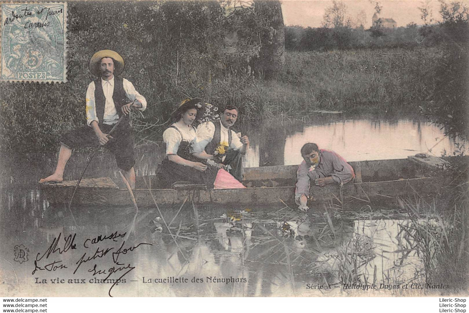 Cpa 1905 LA VIE AUX CHAMPS La Cueillette Des Nénuphars Paysans Barque▬ Série A Dugas Et Cie - Cultures