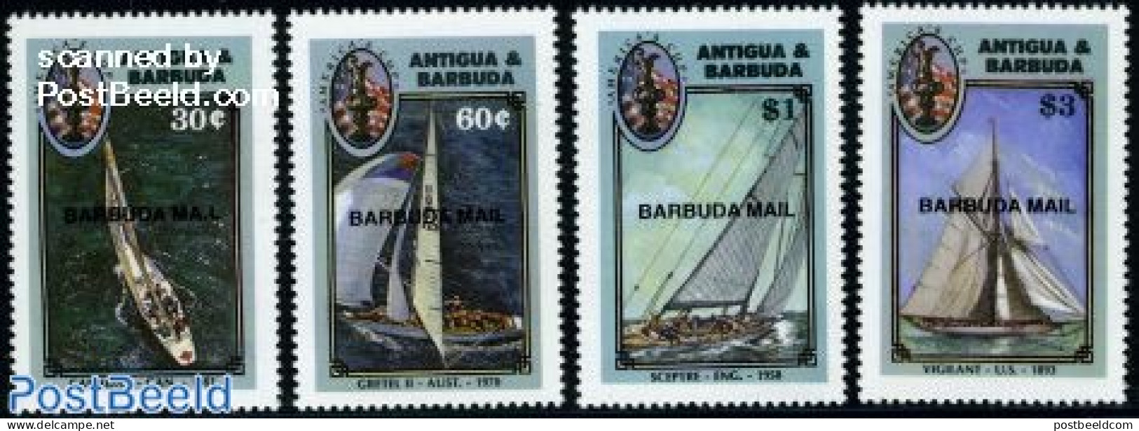 Barbuda 1987 Americas Cup 4v, Mint NH, Sport - Transport - Sailing - Ships And Boats - Voile