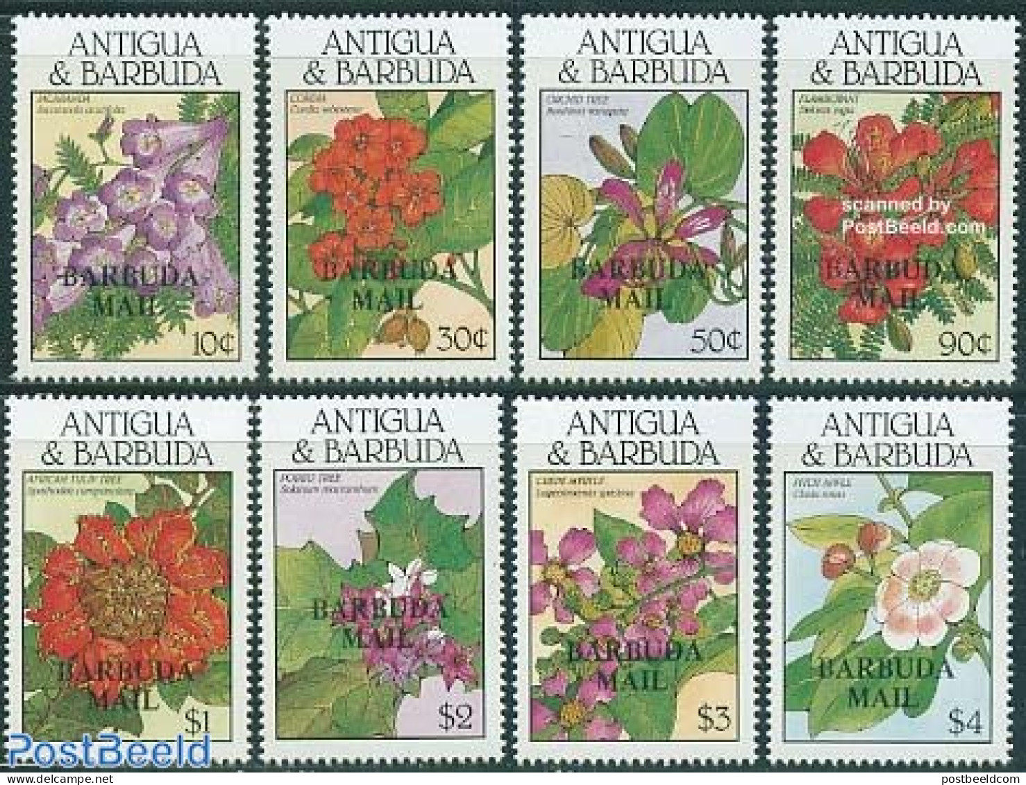 Barbuda 1988 Flowers 8v, Mint NH, Nature - Flowers & Plants - Barbuda (...-1981)