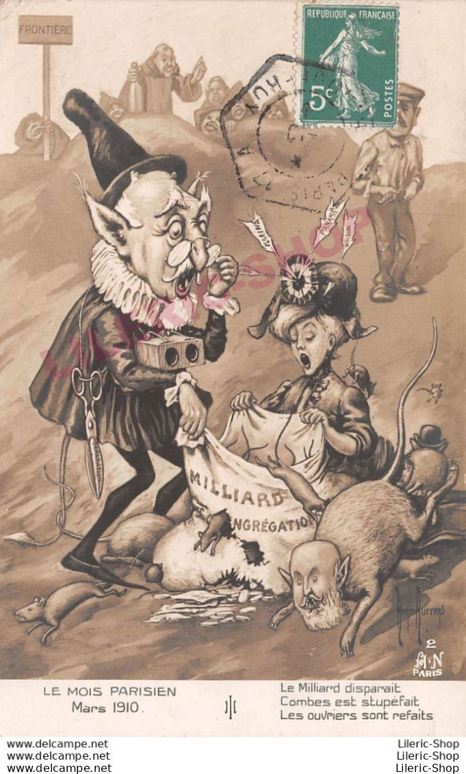 ÉMILE COMBES MINISTRE ANTICLÉRICAL EN RAT MARIANE RÉPUBLICAINE COCARDE ▬ CARICATURE H. AURRENS A.N. N°2 - Satiriques