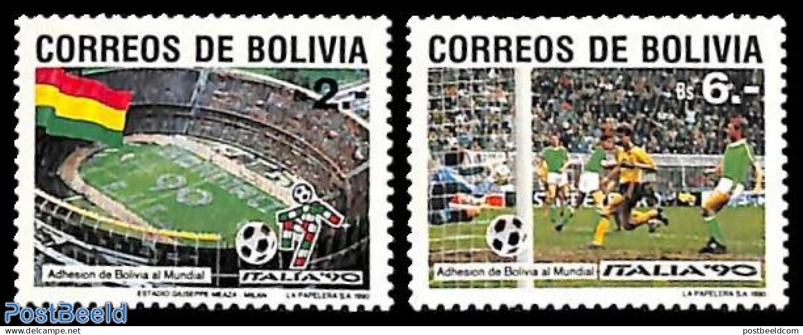 Bolivia 1990 World Cup Football 2v, Mint NH, Sport - Football - Bolivia