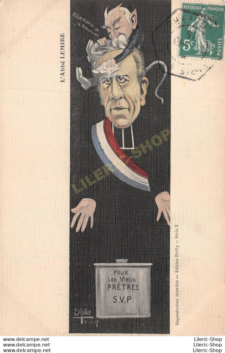 Caricature Satirique L'Abbé LEMIRE Et Émille COMBES - Loi De Séparation De 1905 - Par E. MULLER - Ed. RIBBY - Satirical