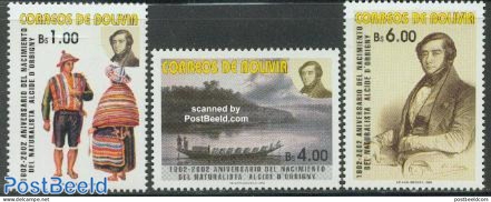 Bolivia 2002 Alcide DOrbigny 3v, Mint NH, History - Transport - Various - Explorers - Ships And Boats - Costumes - Erforscher