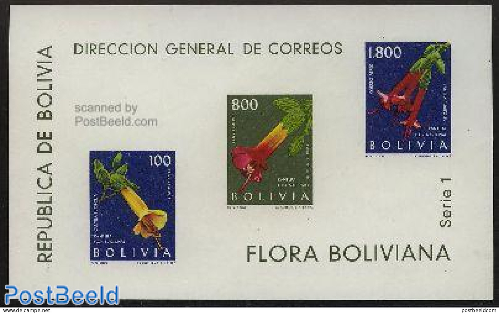 Bolivia 1962 Flowers S/s, Mint NH, Nature - Flowers & Plants - Bolivia