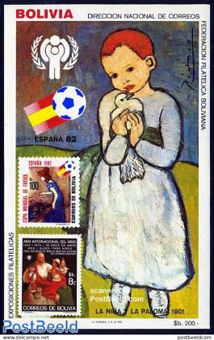 Bolivia 1983 Picasso S/s, Mint NH, Stamps On Stamps - Art - Modern Art (1850-present) - Pablo Picasso - Postzegels Op Postzegels