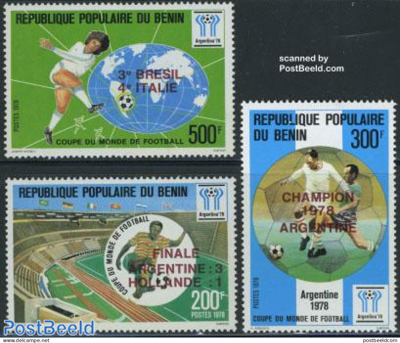 Benin 1978 Football Winners 3v, Mint NH, Sport - Football - Sport (other And Mixed) - Unused Stamps