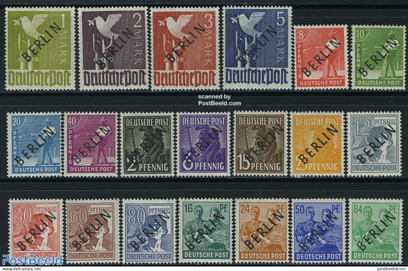 Germany, Berlin 1948 BERLIN Black Overprints 20v, Mint NH, Nature - Various - Birds - Agriculture - Unused Stamps