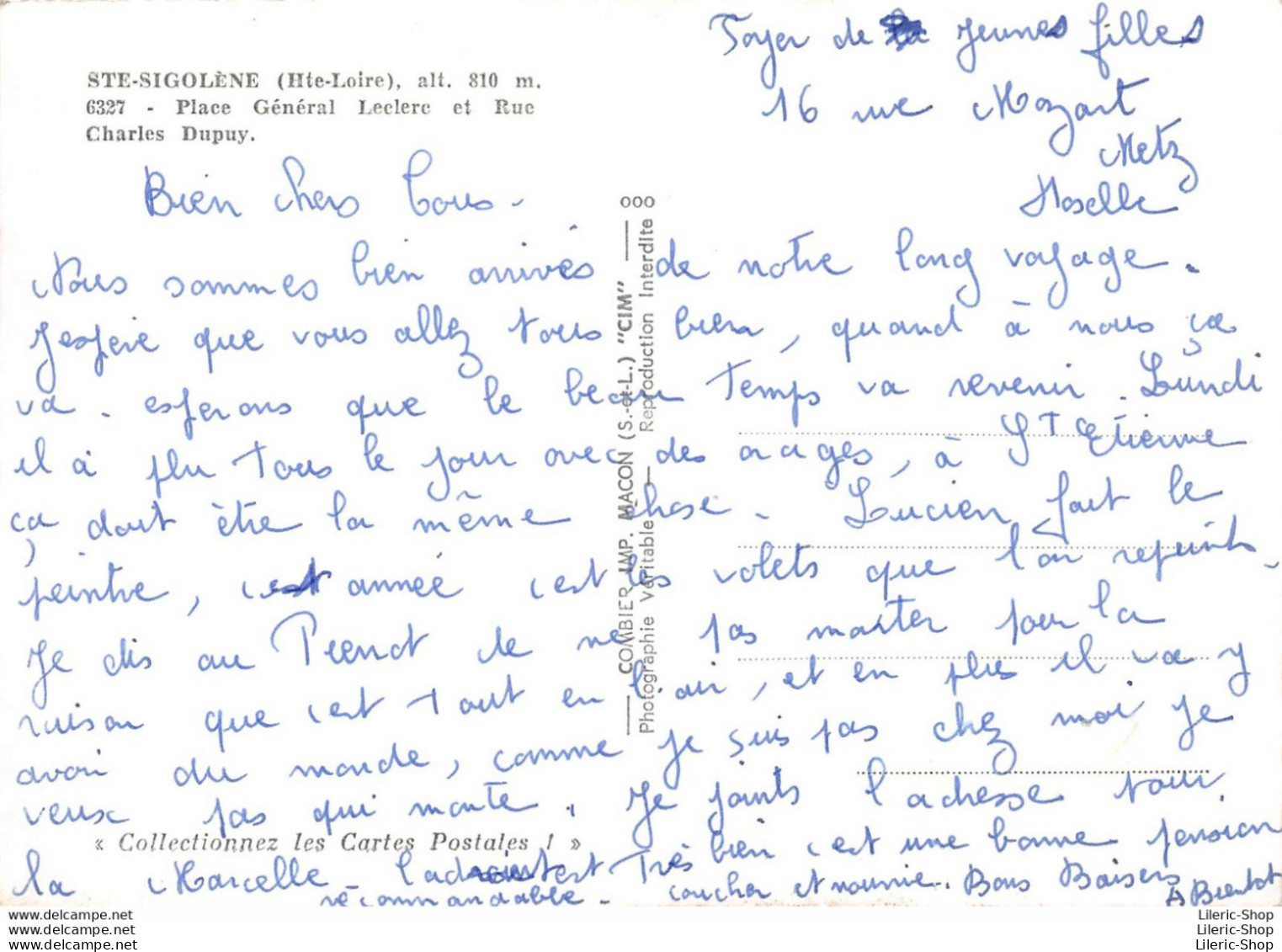 STE-SIGOLÈNE ( 43 ) - CPSM ±1960 - Place Gal Leclerc - Rue Ch. Dupuy - Automobiles .... Dauphine - ÉD. COMBIER - Other & Unclassified