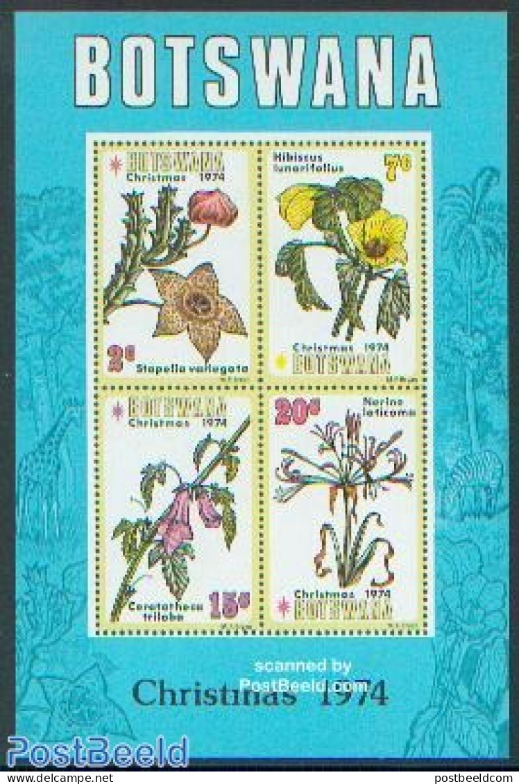 Botswana 1974 Christmas, Flowers S/s, Mint NH, Nature - Religion - Flowers & Plants - Christmas - Noël