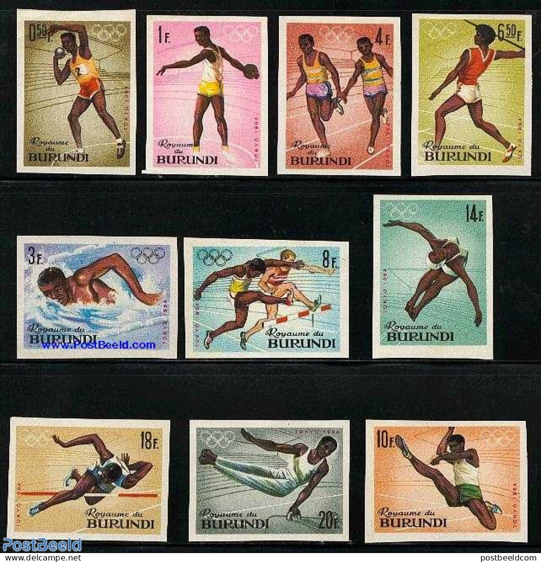 Burundi 1964 Olympic Games 10v Imperforated, Mint NH, Sport - Athletics - Gymnastics - Olympic Games - Swimming - Athlétisme