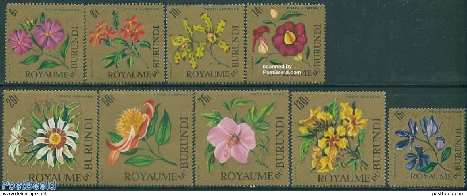 Burundi 1966 Flowers Airmail 9v, Mint NH, Nature - Flowers & Plants - Orchids - Other & Unclassified