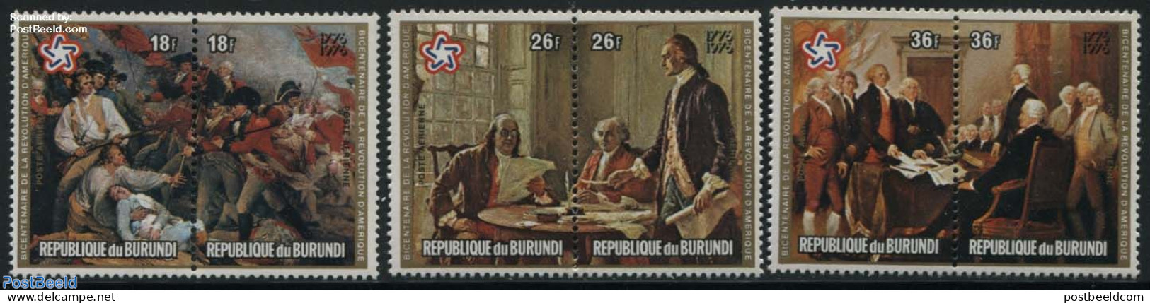 Burundi 1976 US Bicentenary 3x2v [:], Mint NH, History - American Presidents - US Bicentenary - Art - Paintings - Autres & Non Classés