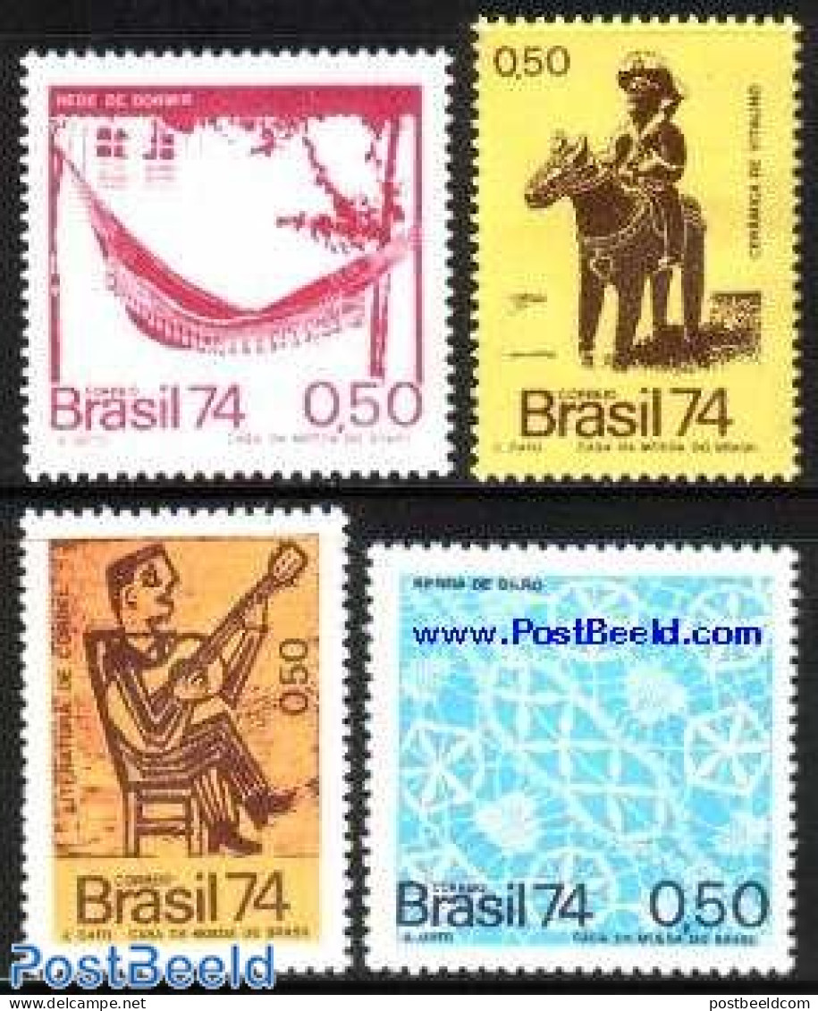 Brazil 1974 Folk Art 4v, Mint NH, Performance Art - Various - Music - Folklore - Textiles - Unused Stamps