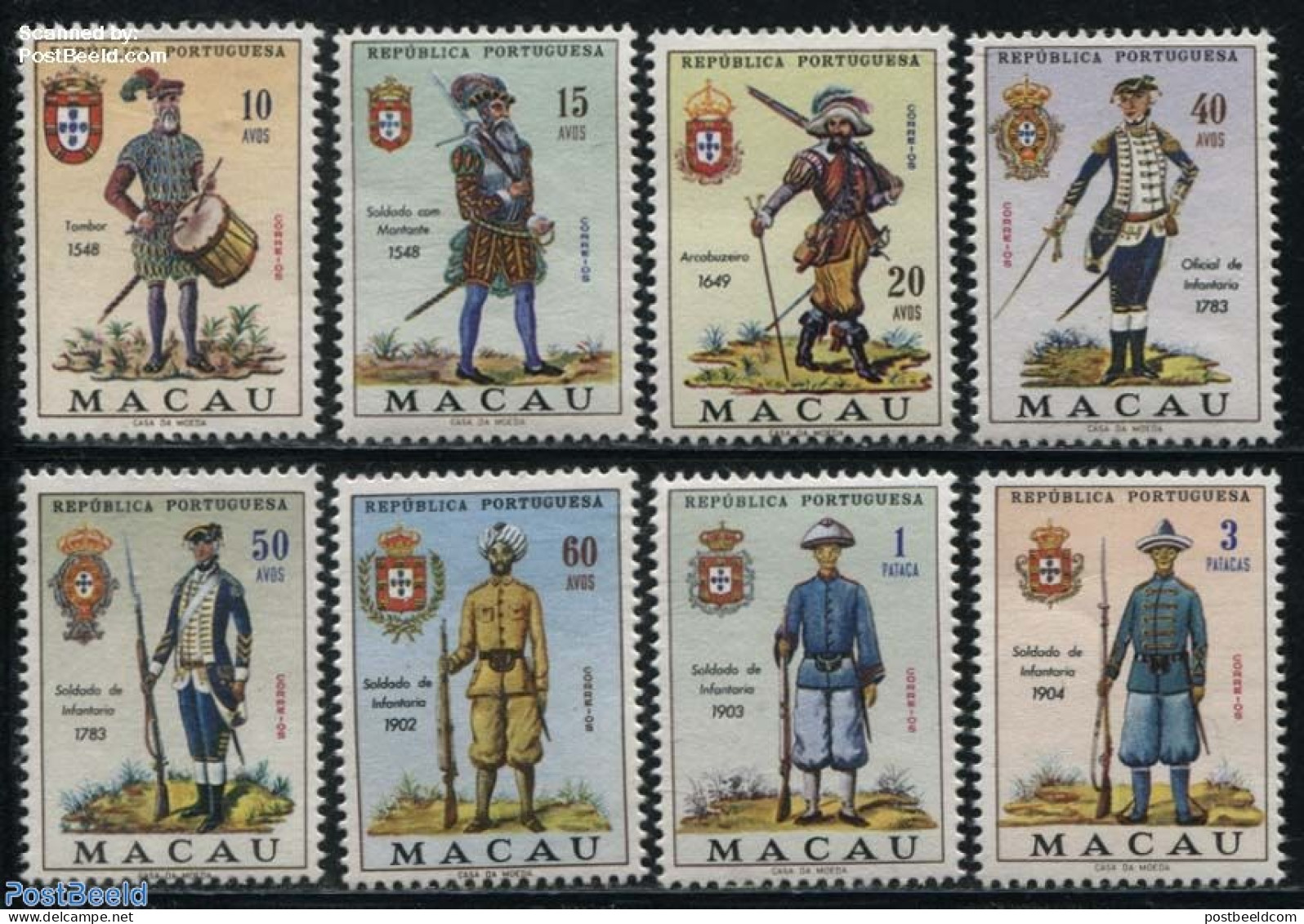 Macao 1966 Military Uniforms 8v, Mint NH, History - Various - Coat Of Arms - Militarism - Uniforms - Unused Stamps